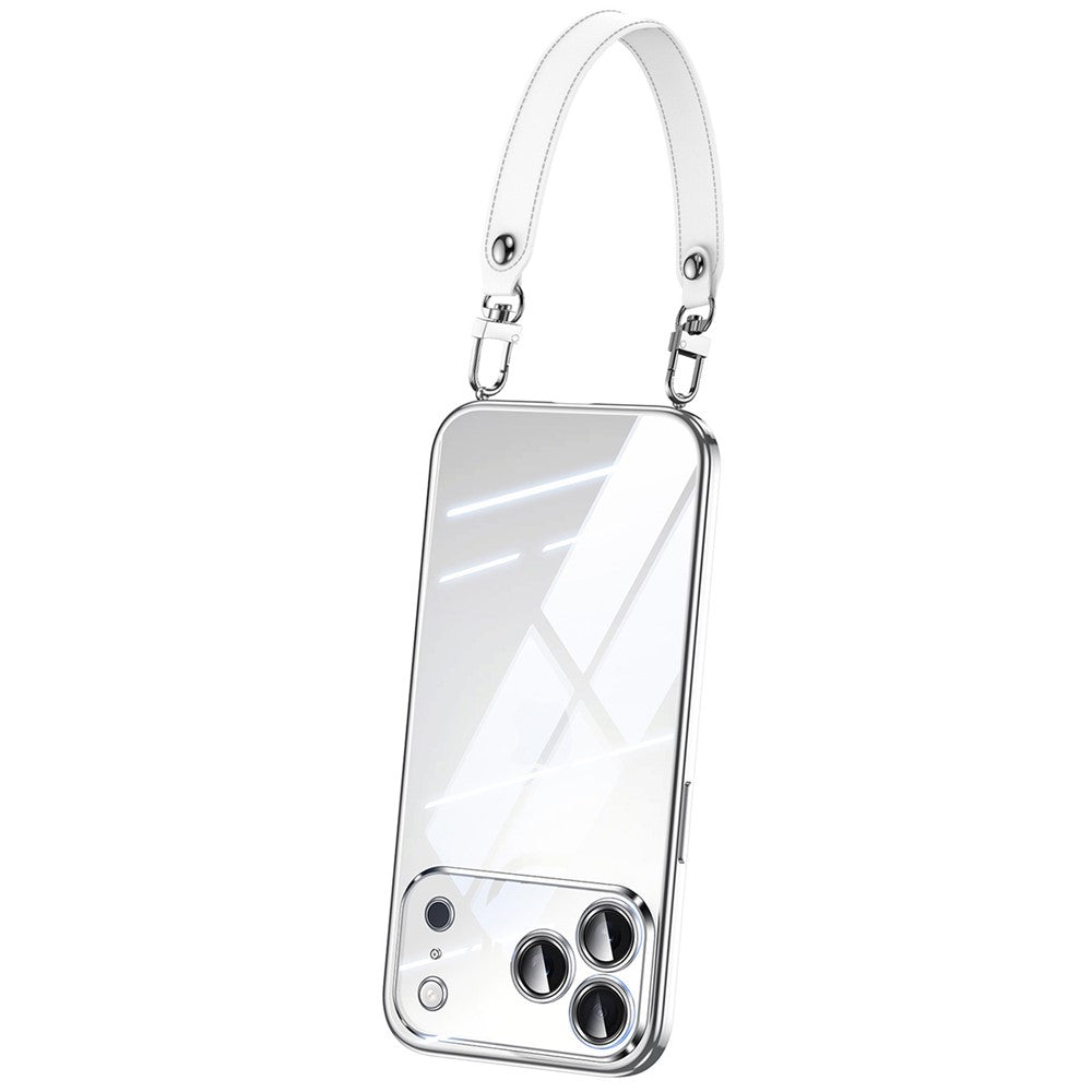 SULADA For iPhone 17 Pro Max Case Electroplating Ultra Clear Soft TPU Phone Cover with PU Wrist Strap - Silver