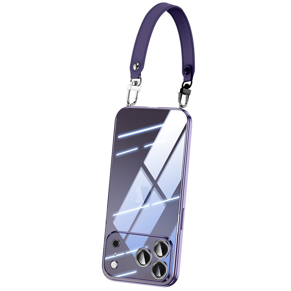 SULADA For iPhone 17 Pro Max Case Electroplating Ultra Clear Soft TPU Phone Cover with PU Wrist Strap - Purple
