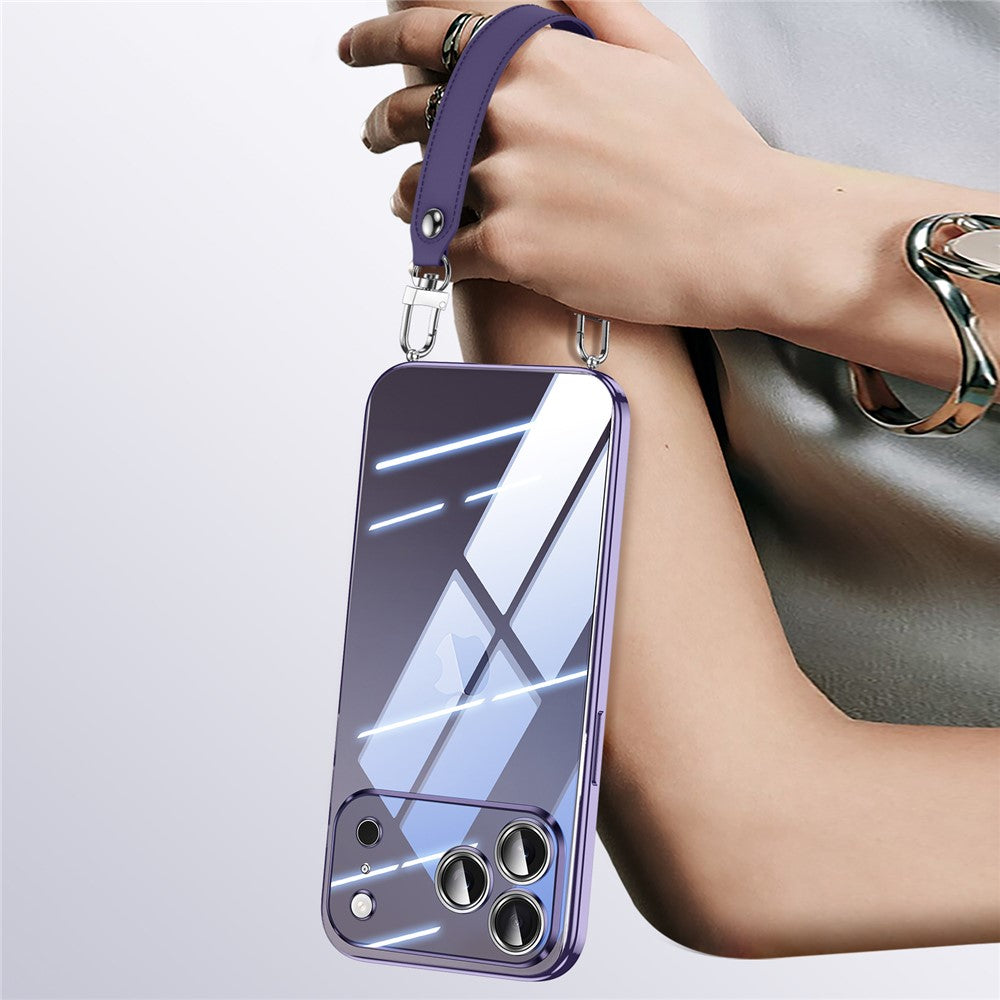 SULADA For iPhone 17 Pro Max Case Electroplating Ultra Clear Soft TPU Phone Cover with PU Wrist Strap - Purple
