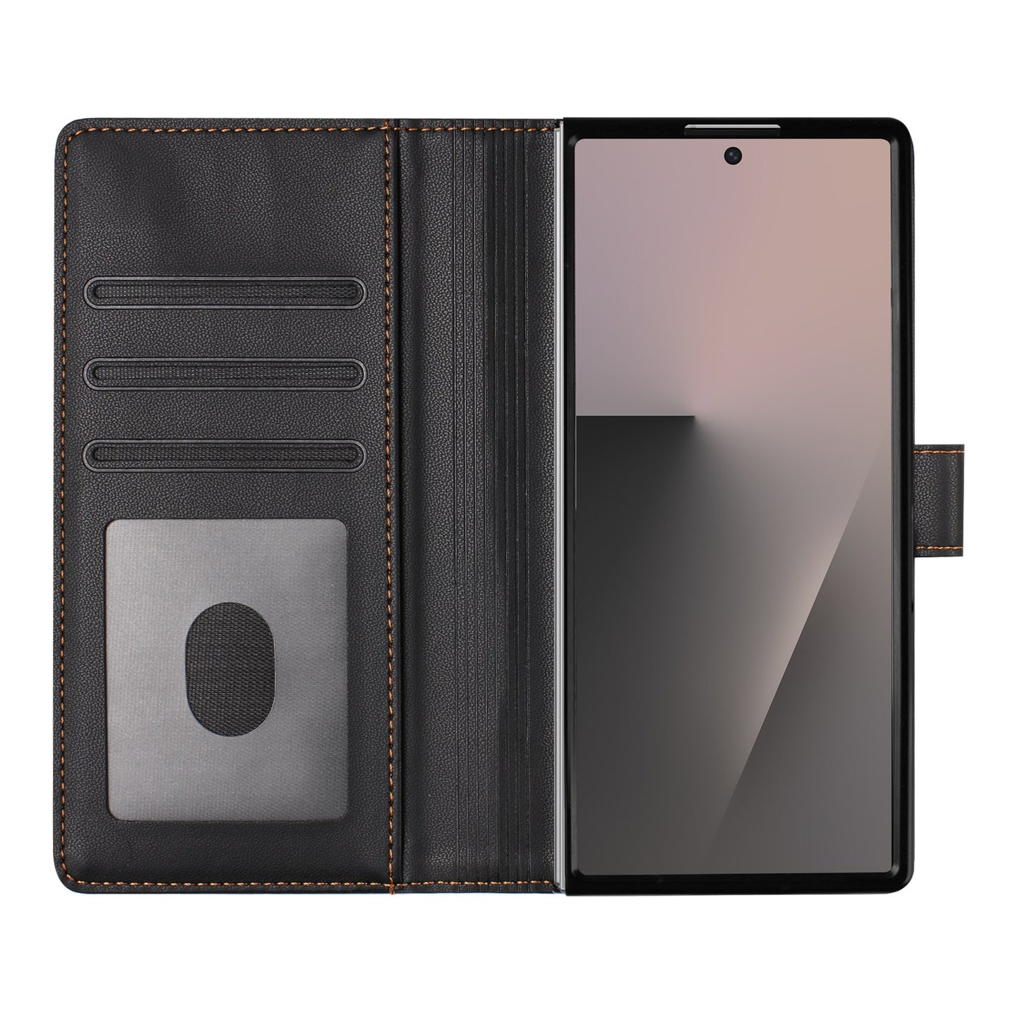 For Samsung Galaxy Z Fold7 5G Leather Case Wallet Stand Phone Cover with Wrist Strap - Black