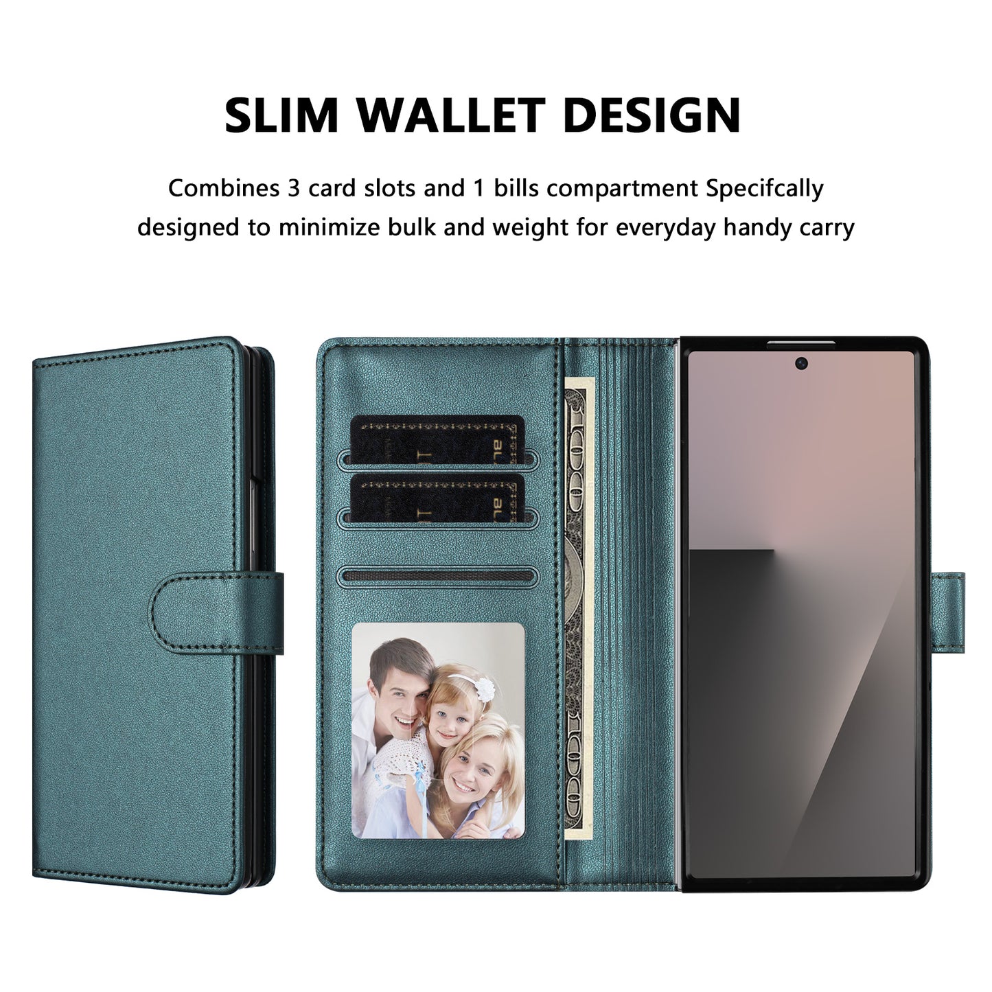 For Samsung Galaxy Z Fold7 5G Leather Case Wallet Stand Phone Cover with Wrist Strap - Green