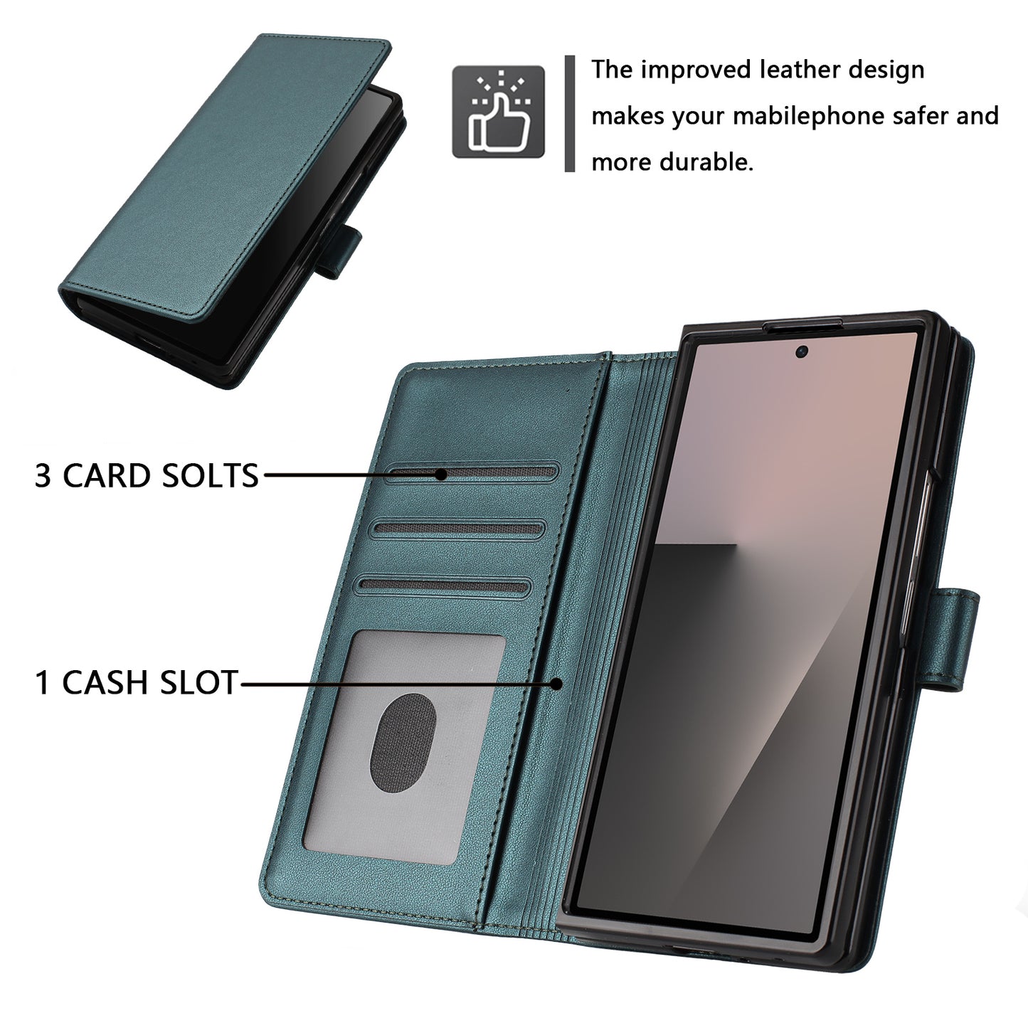 For Samsung Galaxy Z Fold7 5G Leather Case Wallet Stand Phone Cover with Wrist Strap - Green
