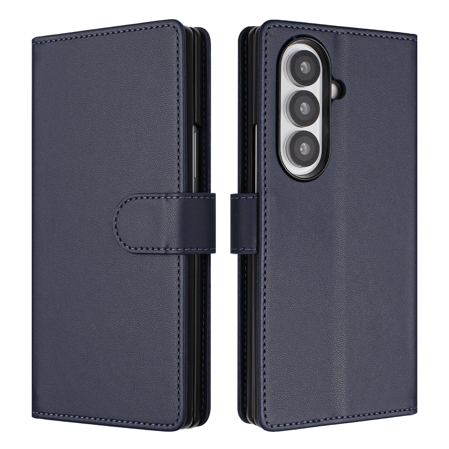 For Samsung Galaxy Z Fold7 5G Leather Case Wallet Stand Phone Cover with Wrist Strap - Blue