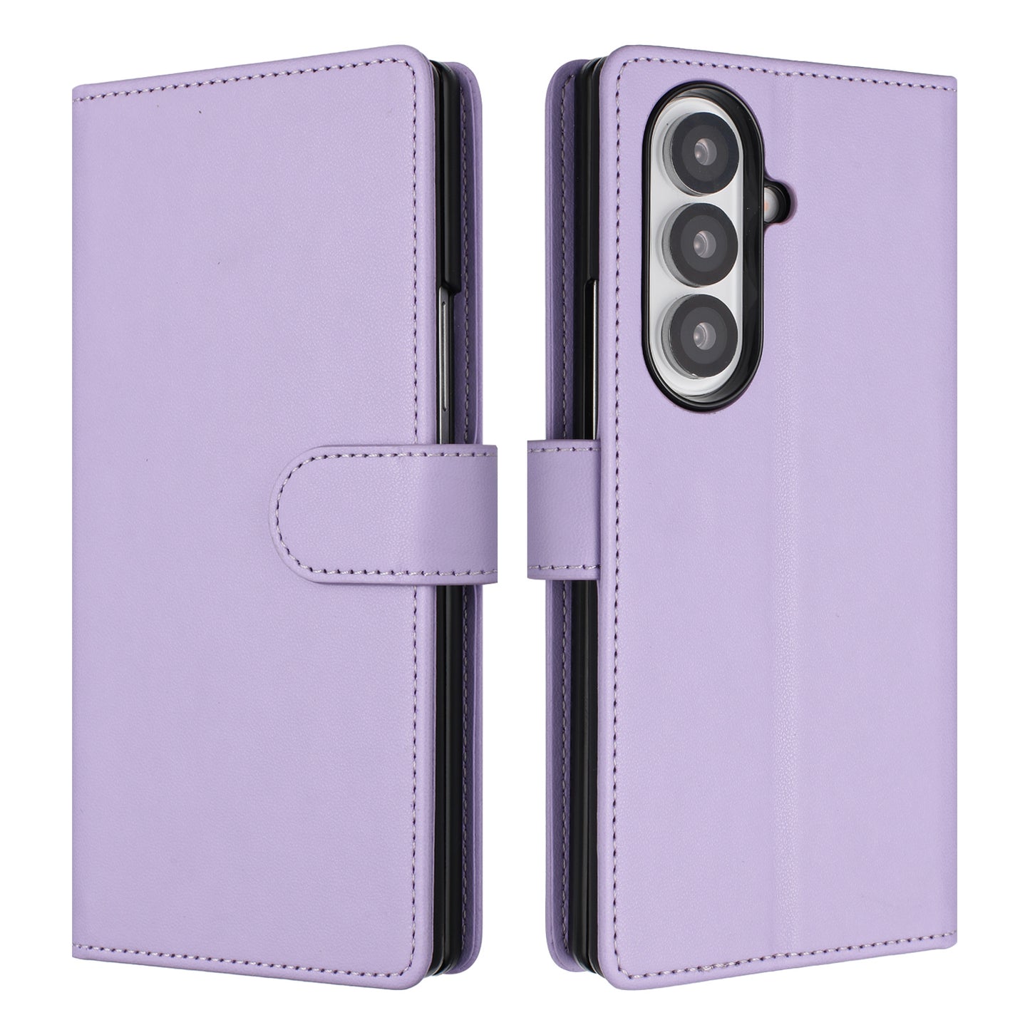 For Samsung Galaxy Z Fold7 5G Leather Case Wallet Stand Phone Cover with Wrist Strap - Purple
