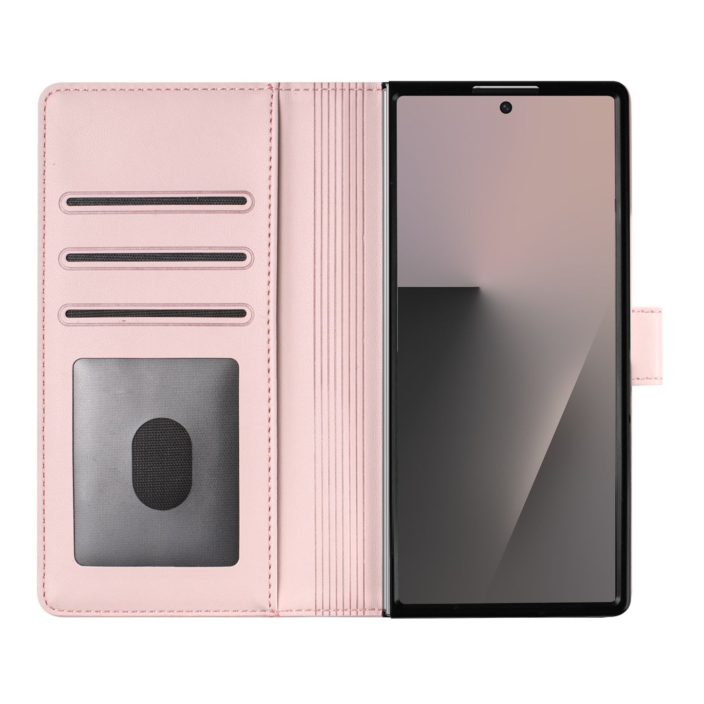 For Samsung Galaxy Z Fold7 5G Leather Case Wallet Stand Phone Cover with Wrist Strap - Pink