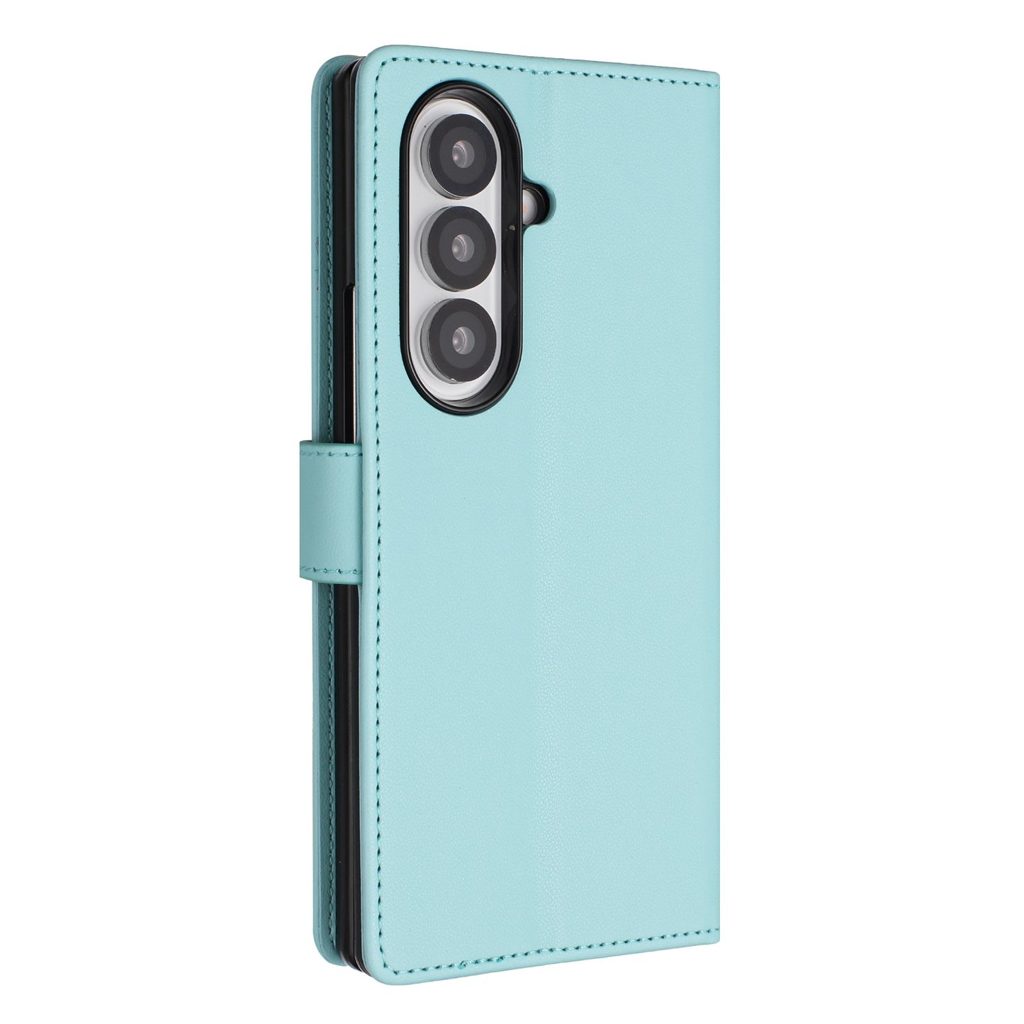 For Samsung Galaxy Z Fold7 5G Leather Case Wallet Stand Phone Cover with Wrist Strap - Mint Green