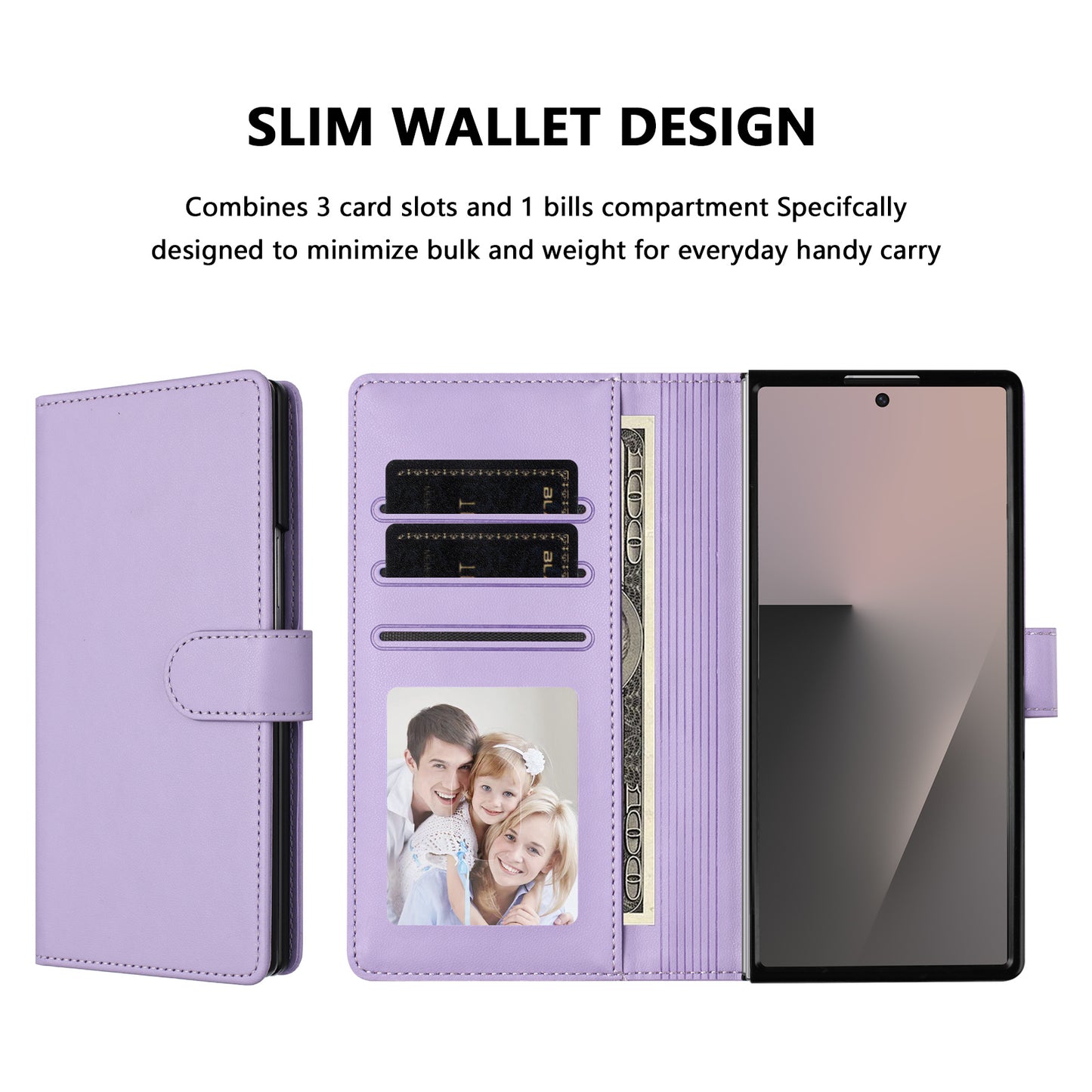 For Samsung Galaxy Z Fold7 5G Leather Case Wallet Stand Phone Cover with Wrist Strap - Light Purple