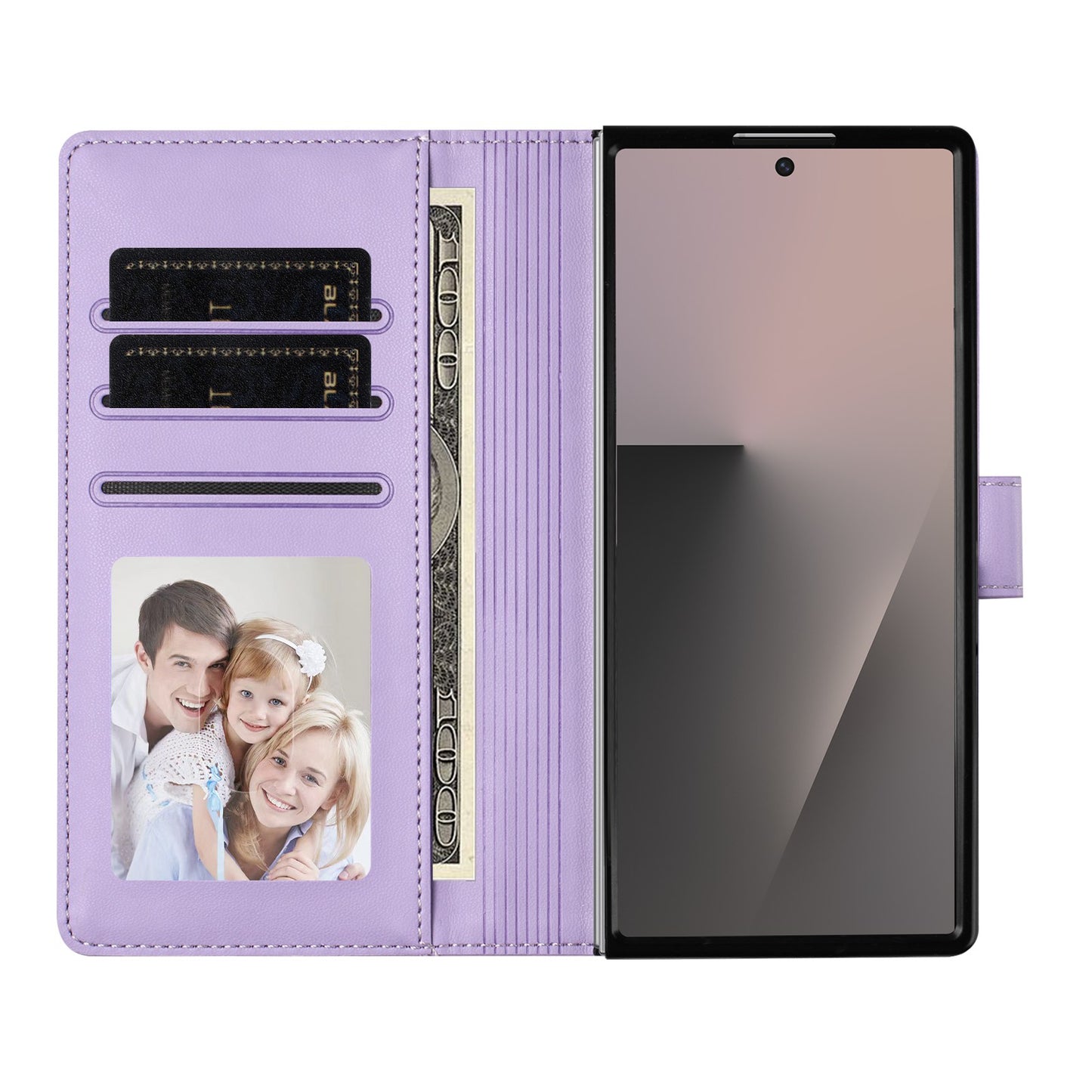 For Samsung Galaxy Z Fold7 5G Leather Case Wallet Stand Phone Cover with Wrist Strap - Light Purple