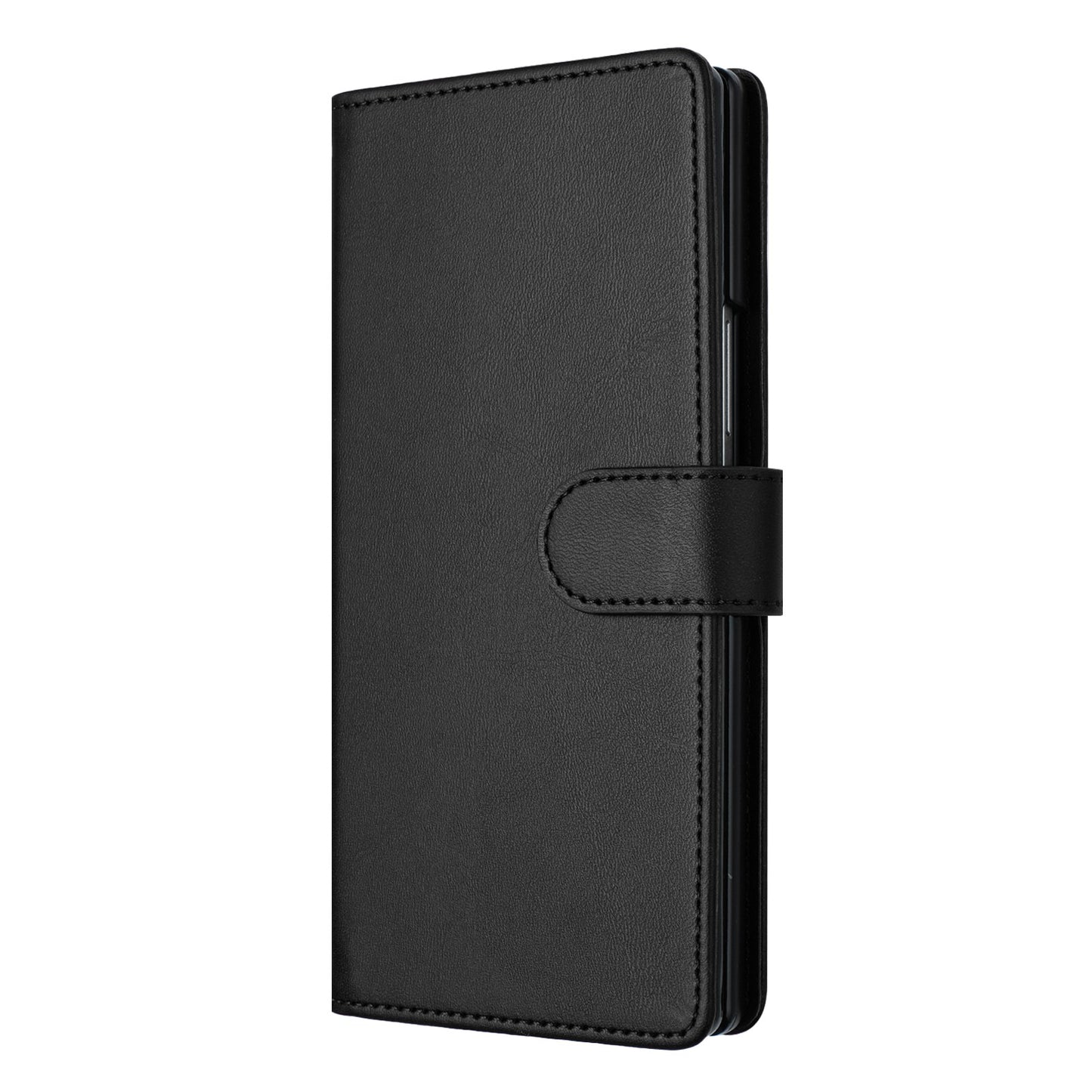 For Samsung Galaxy Z Fold7 5G Wallet Case RFID Blocking Calf Texture Leather Stand Phone Cover with Strap - Black