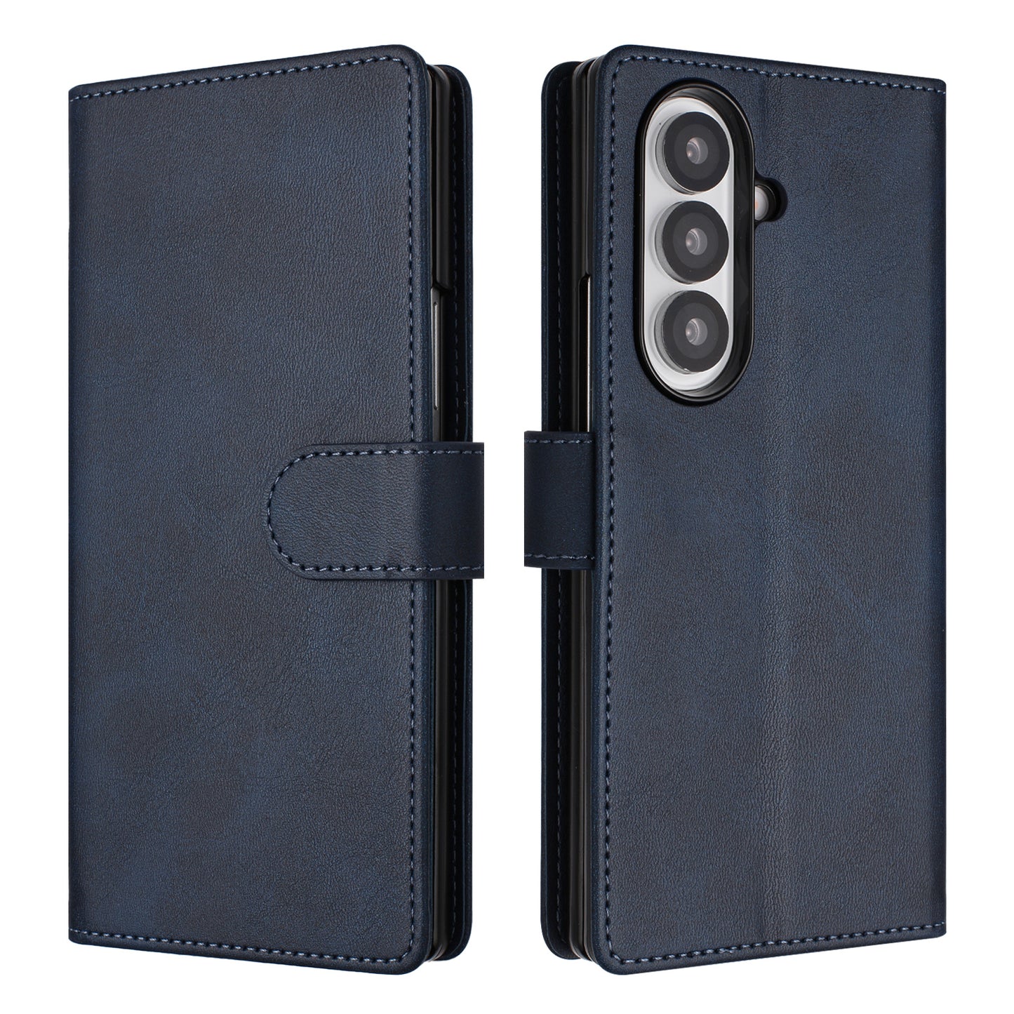 For Samsung Galaxy Z Fold7 5G Wallet Case RFID Blocking Calf Texture Leather Stand Phone Cover with Strap - Blue