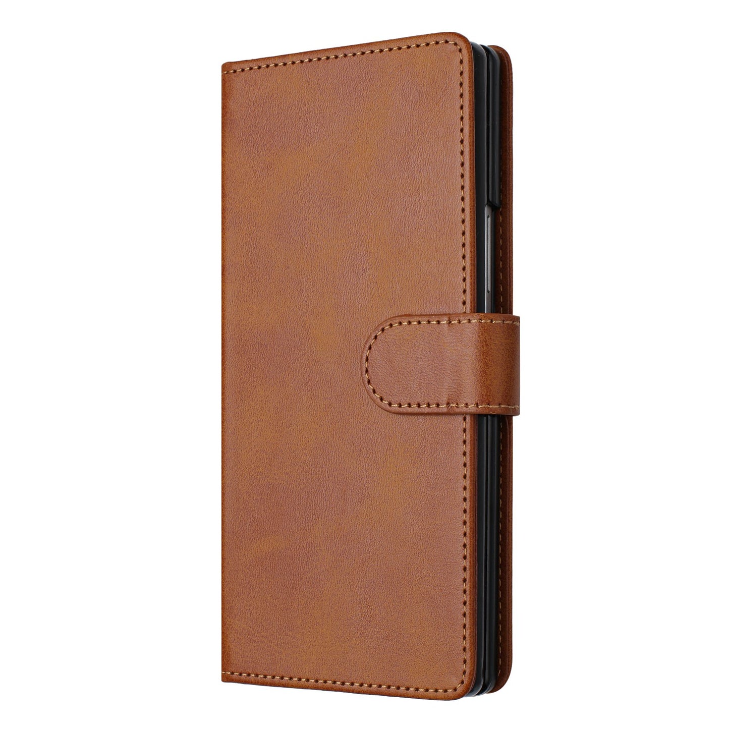 For Samsung Galaxy Z Fold7 5G Wallet Case RFID Blocking Calf Texture Leather Stand Phone Cover with Strap - Brown