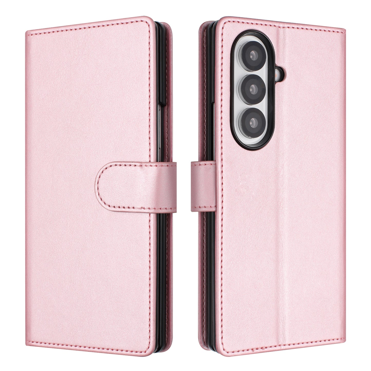 For Samsung Galaxy Z Fold7 5G Wallet Case RFID Blocking Calf Texture Leather Stand Phone Cover with Strap - Pink