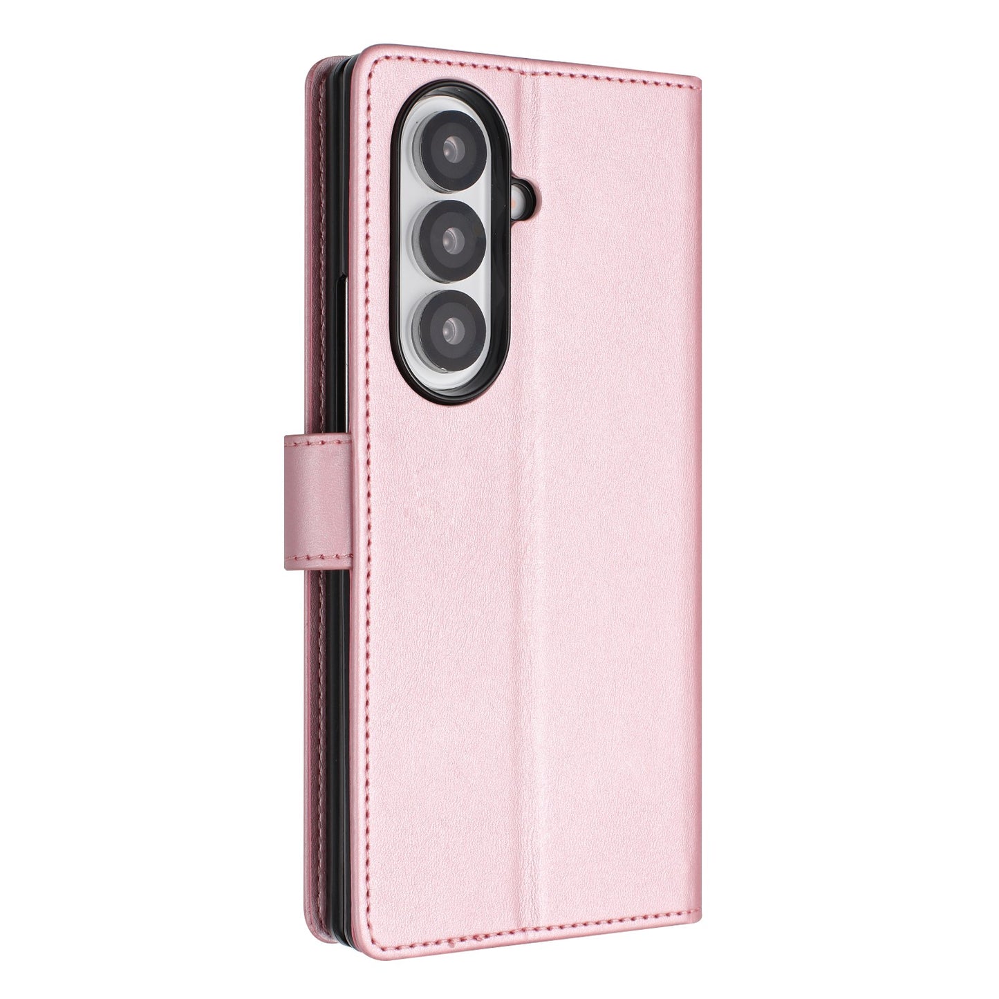 For Samsung Galaxy Z Fold7 5G Wallet Case RFID Blocking Calf Texture Leather Stand Phone Cover with Strap - Pink