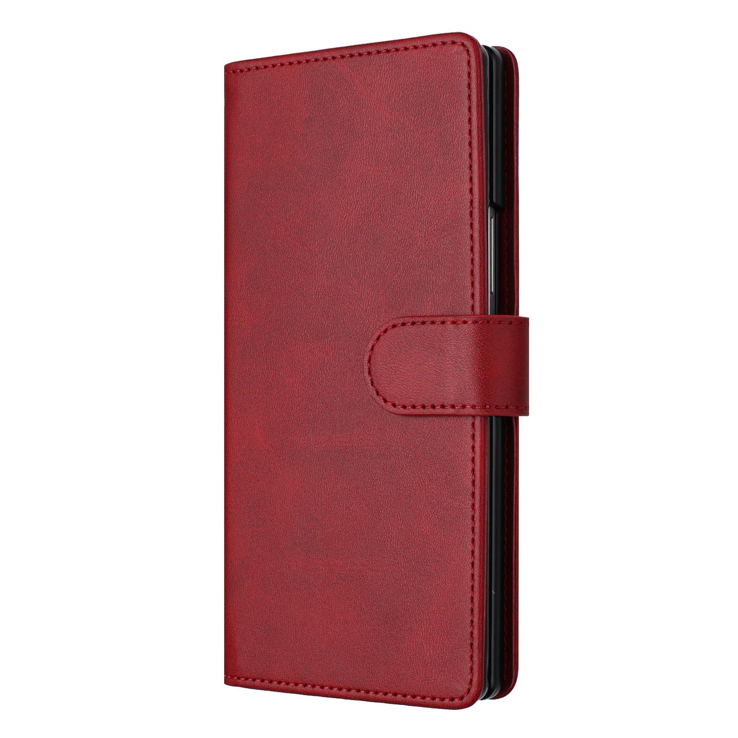 For Samsung Galaxy Z Fold7 5G Wallet Case RFID Blocking Calf Texture Leather Stand Phone Cover with Strap - Wine Red