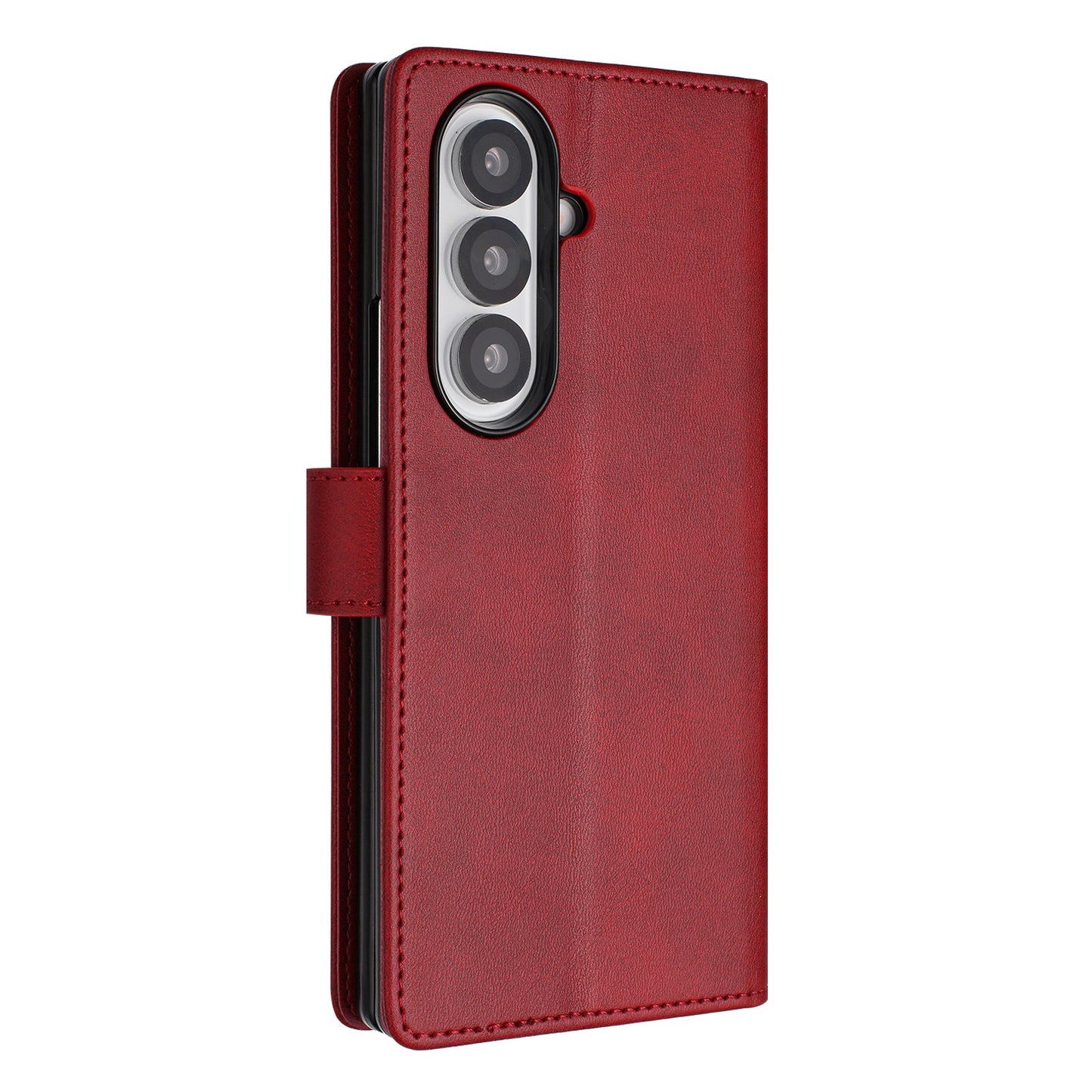 For Samsung Galaxy Z Fold7 5G Wallet Case RFID Blocking Calf Texture Leather Stand Phone Cover with Strap - Wine Red