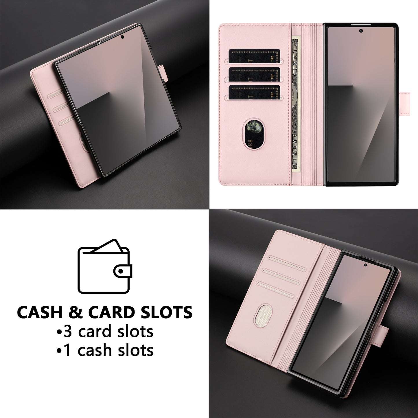 For Samsung Galaxy Z Fold7 5G Case Imprinted Honeycomb RFID Blocking Leather Phone Cover with Strap - Pink