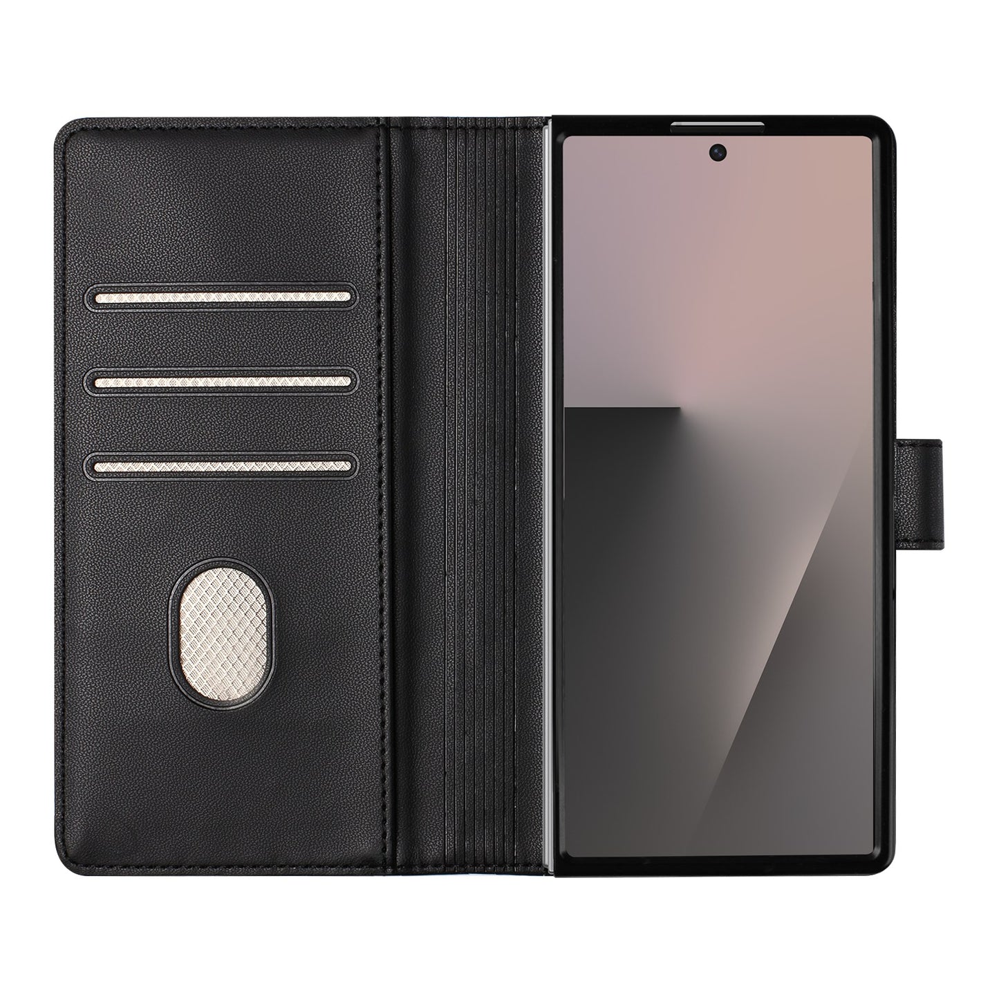 For Samsung Galaxy Z Fold7 5G Case Imprinted Honeycomb RFID Blocking Leather Phone Cover with Strap - Black