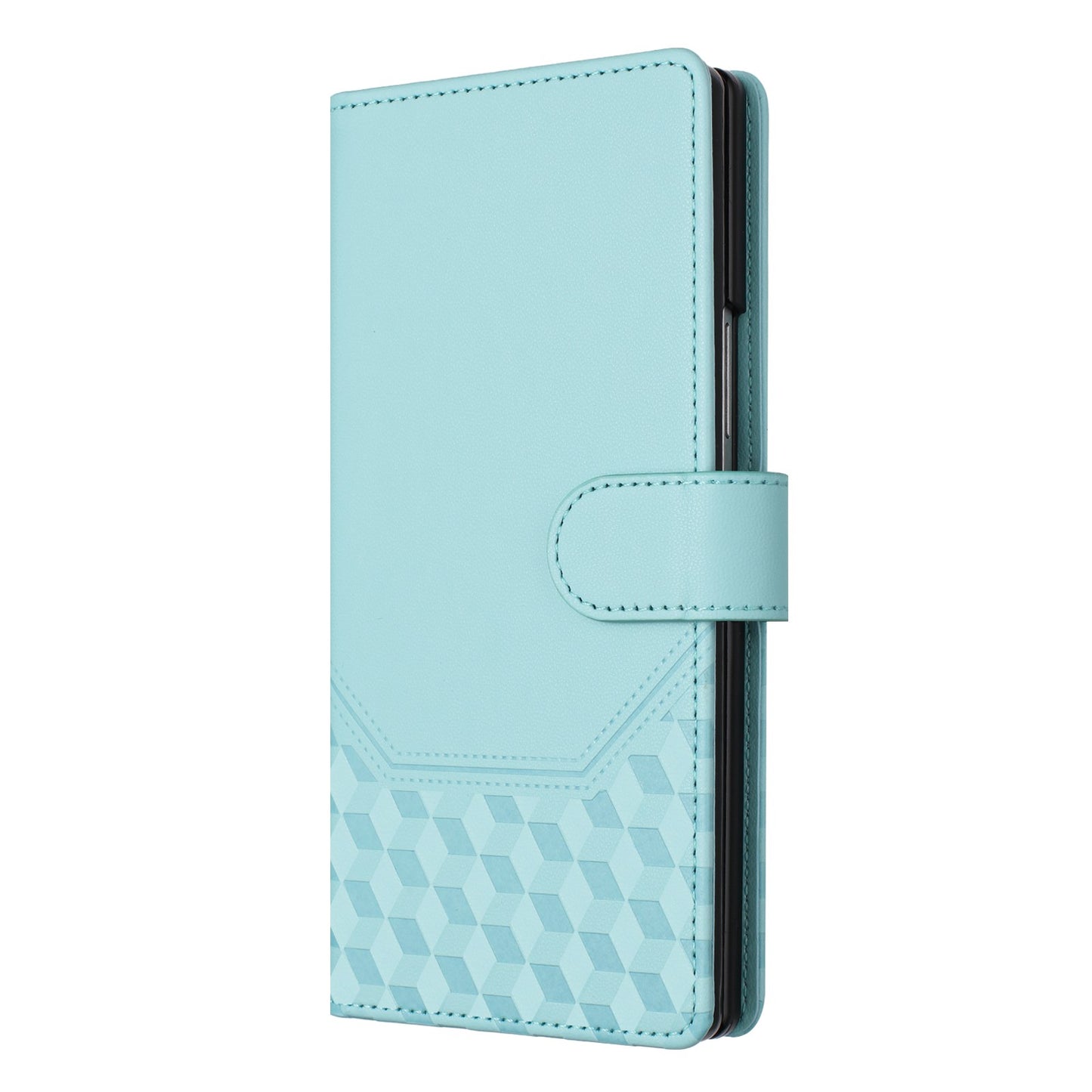 For Samsung Galaxy Z Fold7 5G Case Imprinted Honeycomb RFID Blocking Leather Phone Cover with Strap - Mint Green