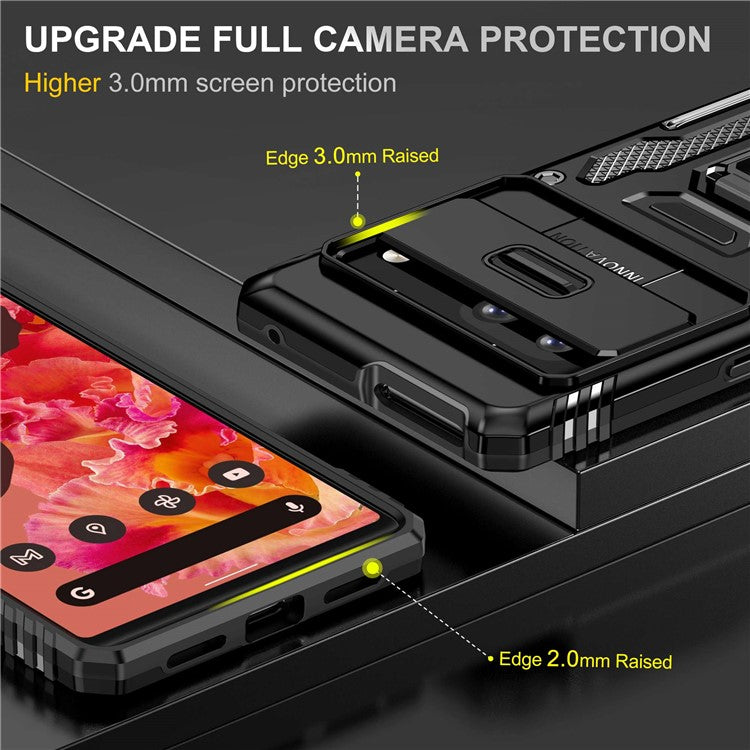 Phone Case for Google Pixel 7 5G Armor Series Hard PC Soft TPU Shockproof Case with Kickstand / Sliding Camera Cover - Black