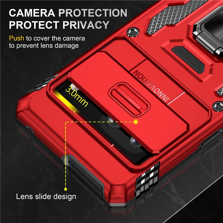 Phone Case for Google Pixel 7 5G Armor Series Hard PC Soft TPU Shockproof Case with Kickstand / Sliding Camera Cover - Red