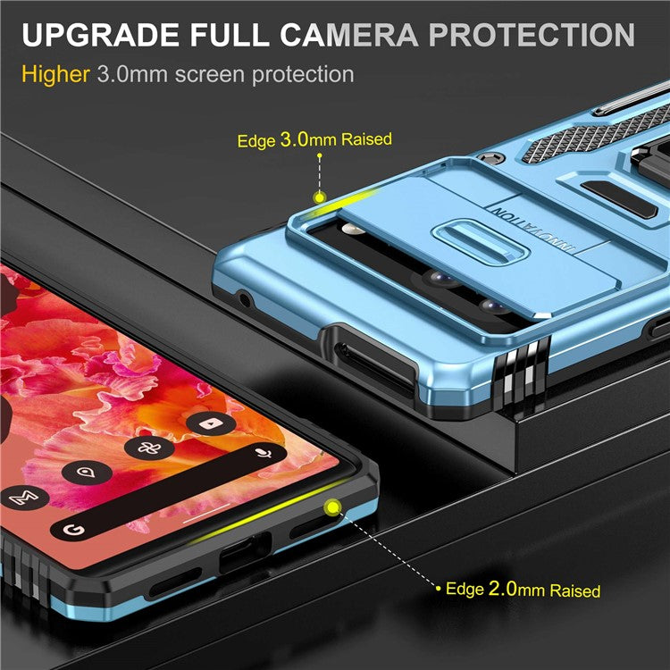 Phone Case for Google Pixel 7 5G Armor Series Hard PC Soft TPU Shockproof Case with Kickstand / Sliding Camera Cover - Light Blue