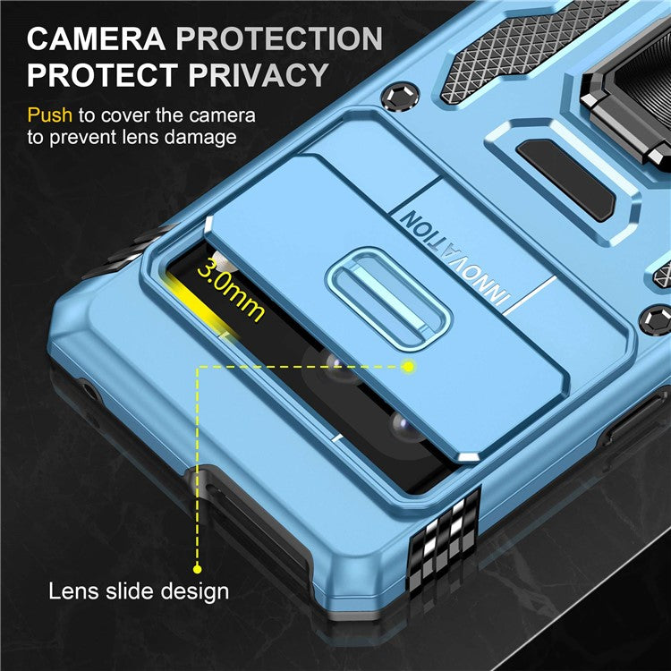 Phone Case for Google Pixel 7 5G Armor Series Hard PC Soft TPU Shockproof Case with Kickstand / Sliding Camera Cover - Light Blue