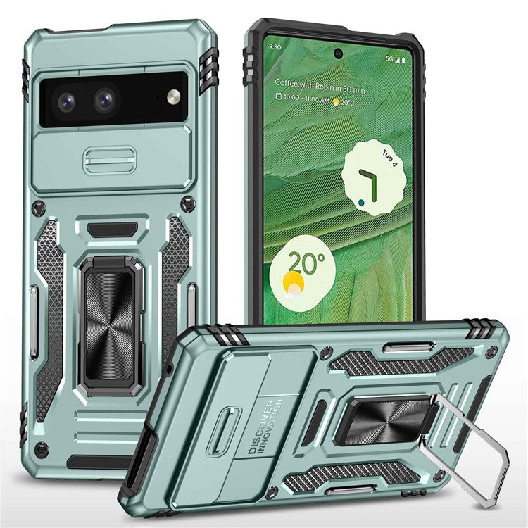 Phone Case for Google Pixel 7 5G Armor Series Hard PC Soft TPU Shockproof Case with Kickstand / Sliding Camera Cover - Alpine Green