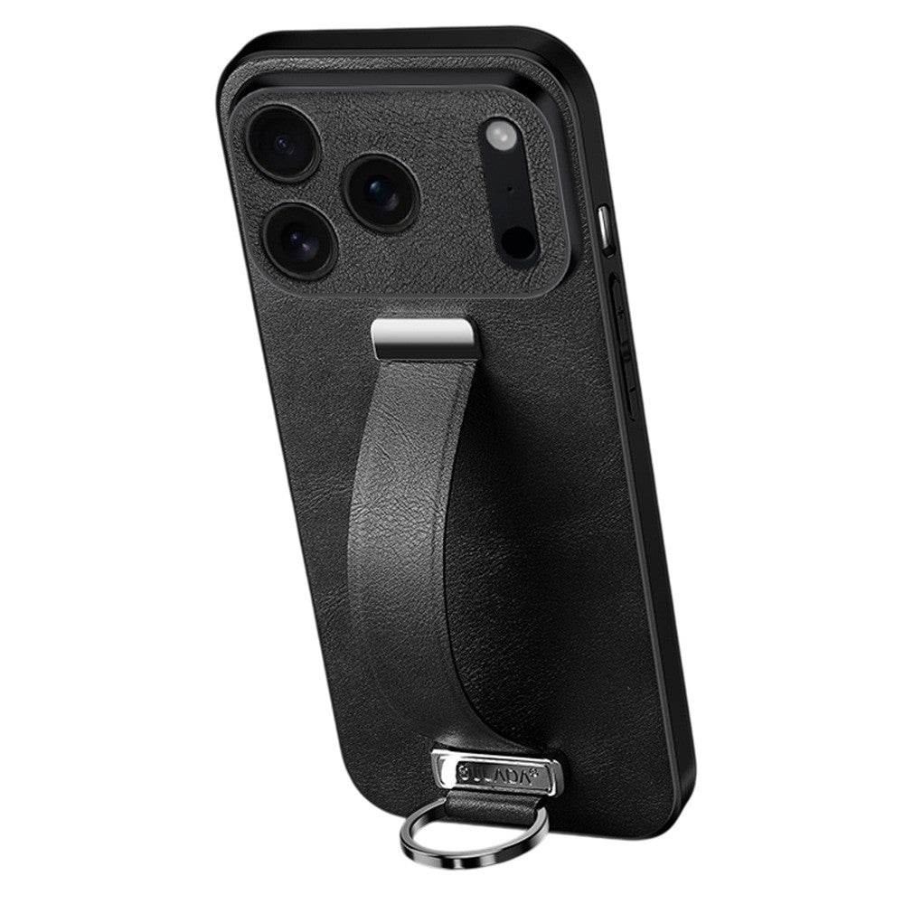 SULADA Fashion Series for iPhone 17 Pro Max Case Wristband Kickstand Leather Back Phone Cover - Black