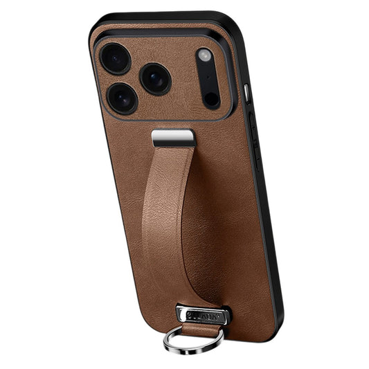SULADA Fashion Series for iPhone 17 Pro Max Case Wristband Kickstand Leather Back Phone Cover - Brown