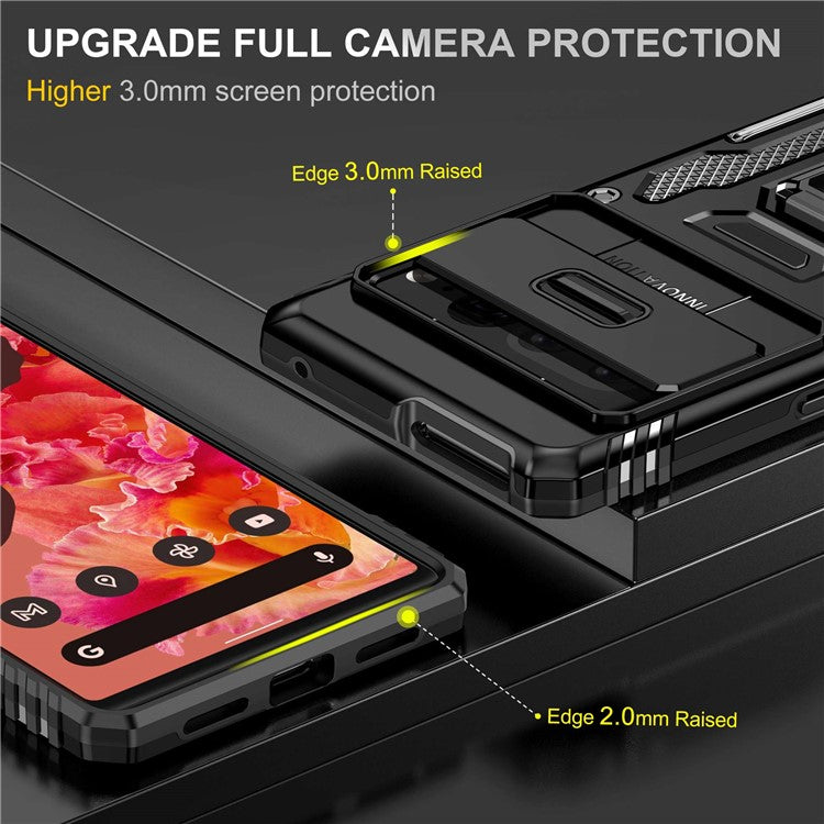 Armor Series Hard PC Soft TPU Case for Google Pixel 7 Pro 5G Shockproof Phone Cover Protective Kickstand Case with Sliding Camera Cover - Black