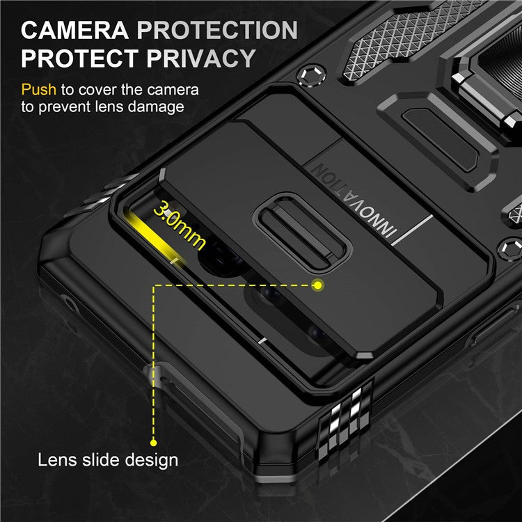 Armor Series Hard PC Soft TPU Case for Google Pixel 7 Pro 5G Shockproof Phone Cover Protective Kickstand Case with Sliding Camera Cover - Black