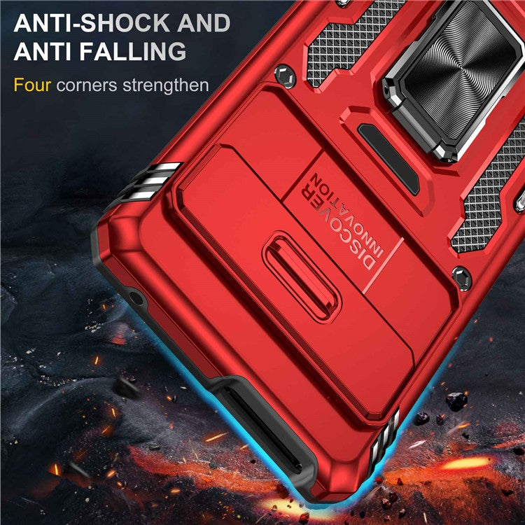 Armor Series Hard PC Soft TPU Case for Google Pixel 7 Pro 5G Shockproof Phone Cover Protective Kickstand Case with Sliding Camera Cover - Red