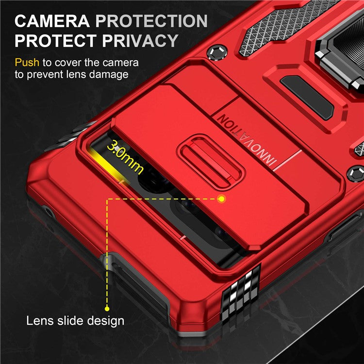 Armor Series Hard PC Soft TPU Case for Google Pixel 7 Pro 5G Shockproof Phone Cover Protective Kickstand Case with Sliding Camera Cover - Red