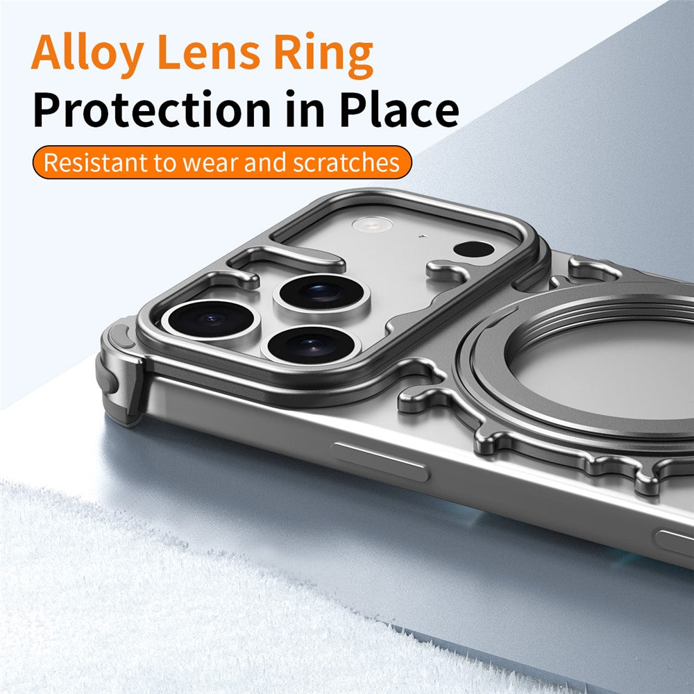 Glacier Series for iPhone 17 Pro Max Bumper Case Rotating Kickstand Metal Phone Cover Compatible with MagSafe - Silver