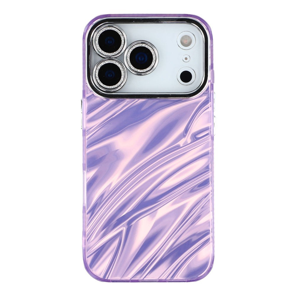 For iPhone 17 Pro Max Case IMD Design Shockproof Hybrid Phone Cover with Glass Lens Film - Ripple Pattern / Purple