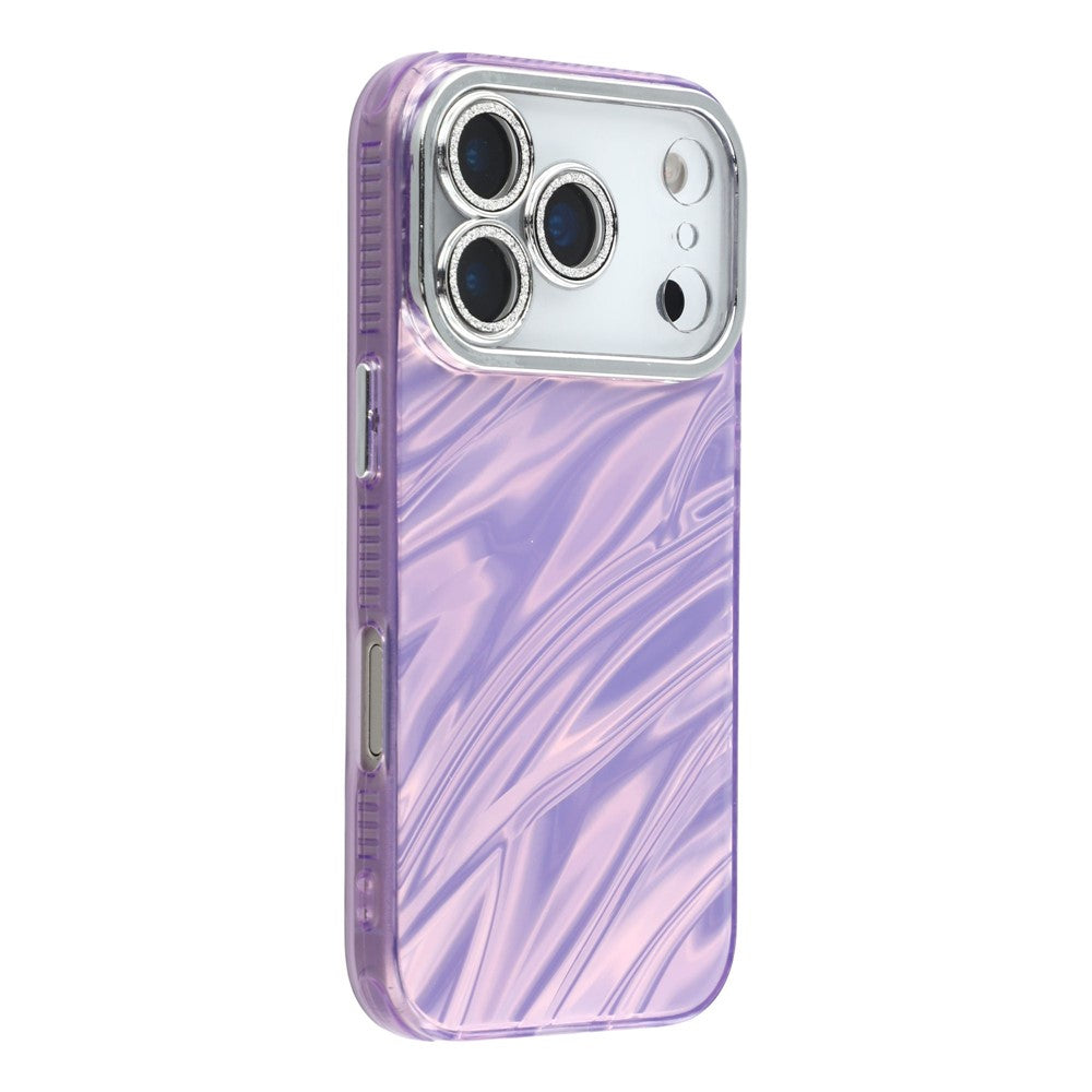 For iPhone 17 Pro Max Case IMD Design Shockproof Hybrid Phone Cover with Glass Lens Film - Ripple Pattern / Purple