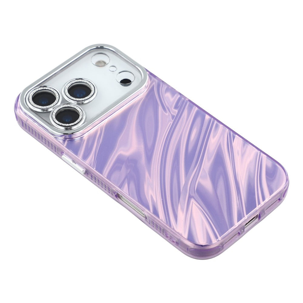 For iPhone 17 Pro Max Case IMD Design Shockproof Hybrid Phone Cover with Glass Lens Film - Ripple Pattern / Purple