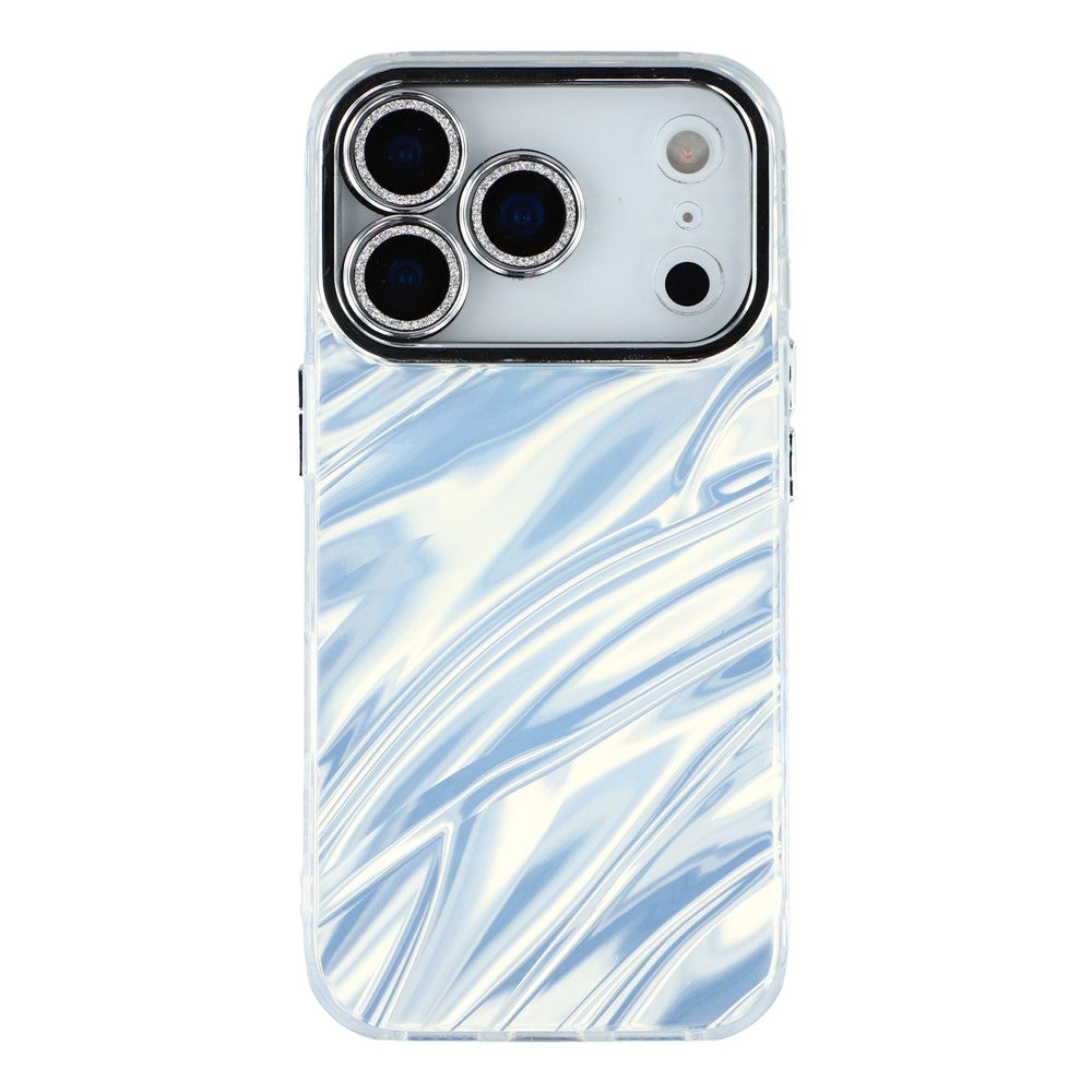 For iPhone 17 Pro Max Case IMD Design Shockproof Hybrid Phone Cover with Glass Lens Film - Ripple Pattern / Silver