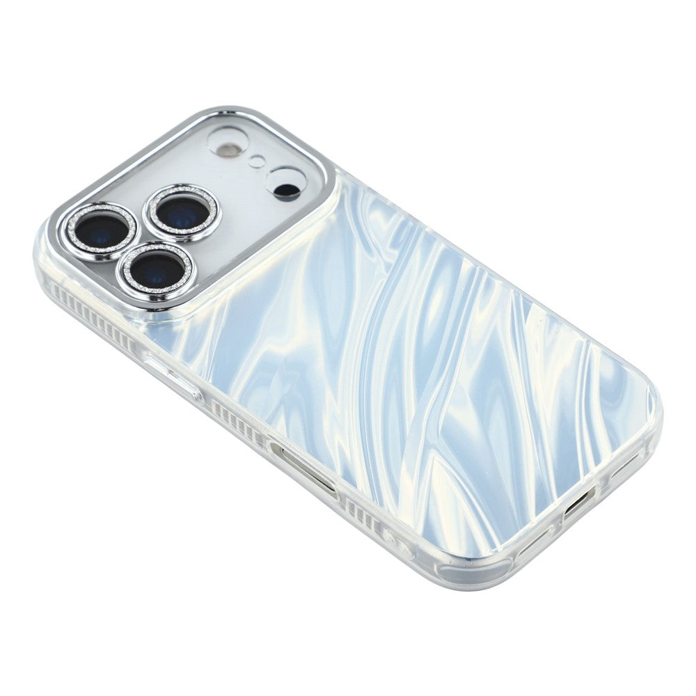For iPhone 17 Pro Max Case IMD Design Shockproof Hybrid Phone Cover with Glass Lens Film - Ripple Pattern / Silver