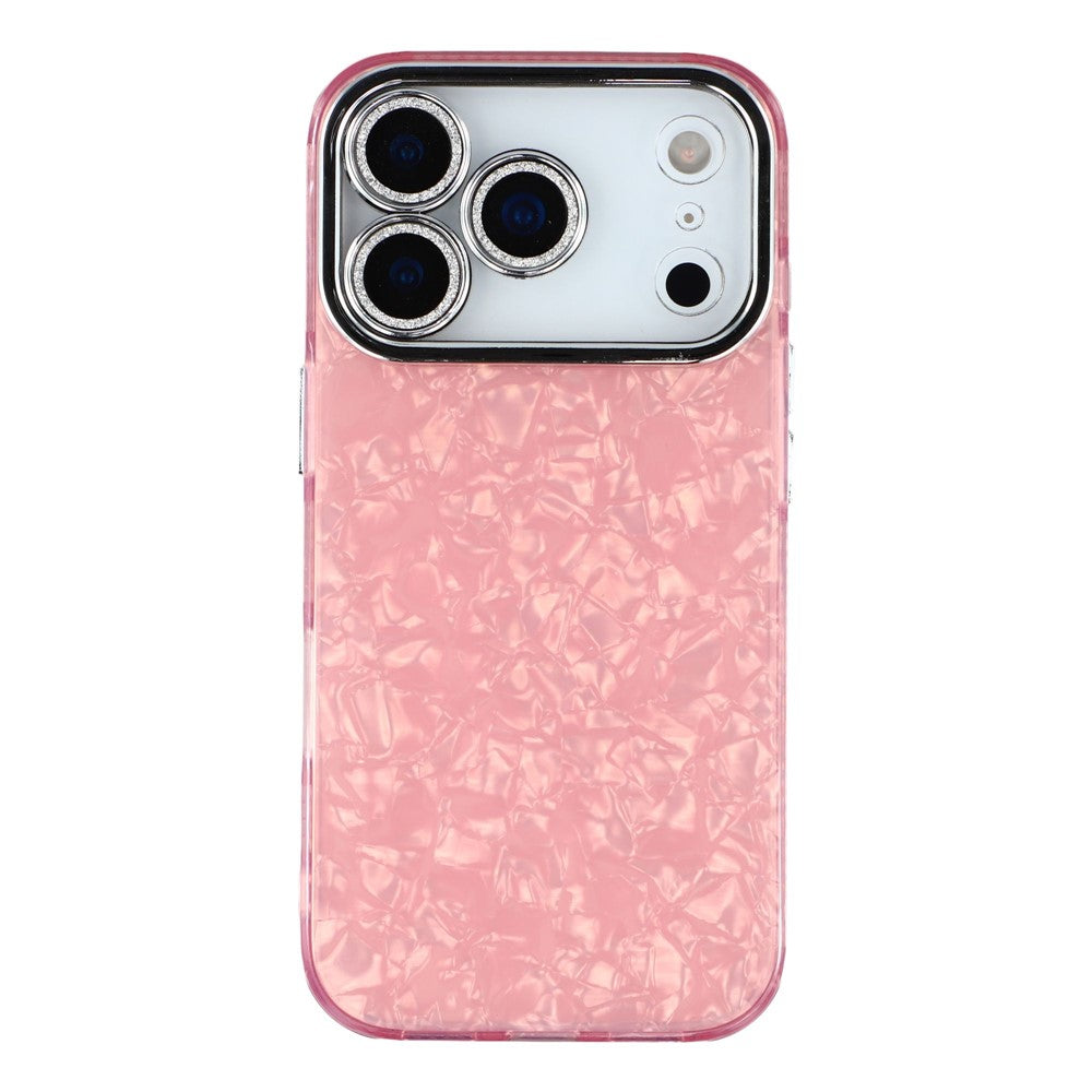 For iPhone 17 Pro Max Case IMD Design Shockproof Hybrid Phone Cover with Glass Lens Film - Shell Pattern / Pink
