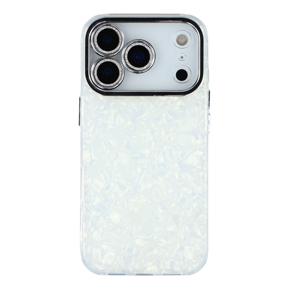 For iPhone 17 Pro Max Case IMD Design Shockproof Hybrid Phone Cover with Glass Lens Film - Shell Pattern / White