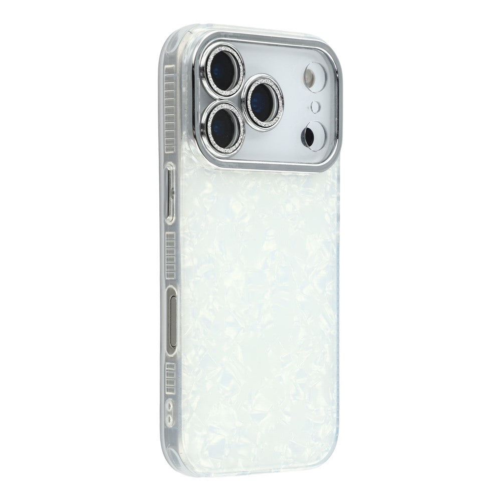 For iPhone 17 Pro Max Case IMD Design Shockproof Hybrid Phone Cover with Glass Lens Film - Shell Pattern / White