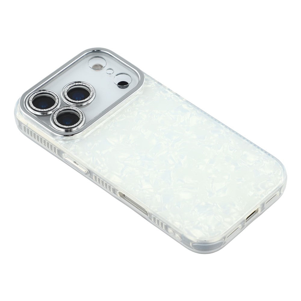 For iPhone 17 Pro Max Case IMD Design Shockproof Hybrid Phone Cover with Glass Lens Film - Shell Pattern / White