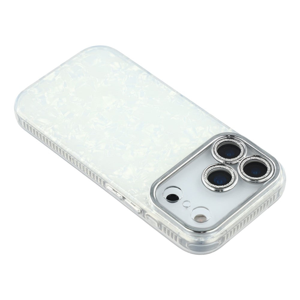 For iPhone 17 Pro Max Case IMD Design Shockproof Hybrid Phone Cover with Glass Lens Film - Shell Pattern / White