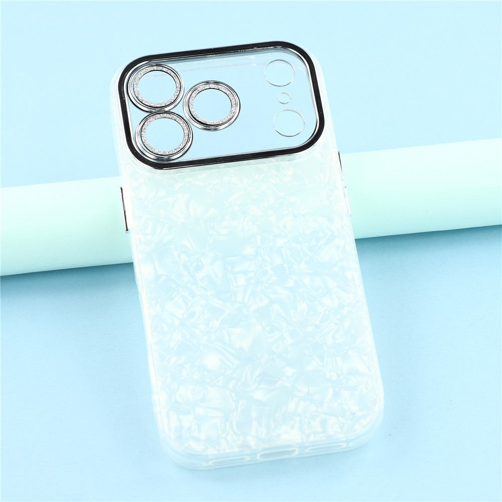 For iPhone 17 Pro Max Case IMD Design Shockproof Hybrid Phone Cover with Glass Lens Film - Shell Pattern / White