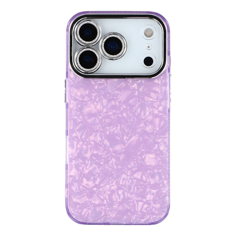 For iPhone 17 Pro Max Case IMD Design Shockproof Hybrid Phone Cover with Glass Lens Film - Shell Pattern / Purple