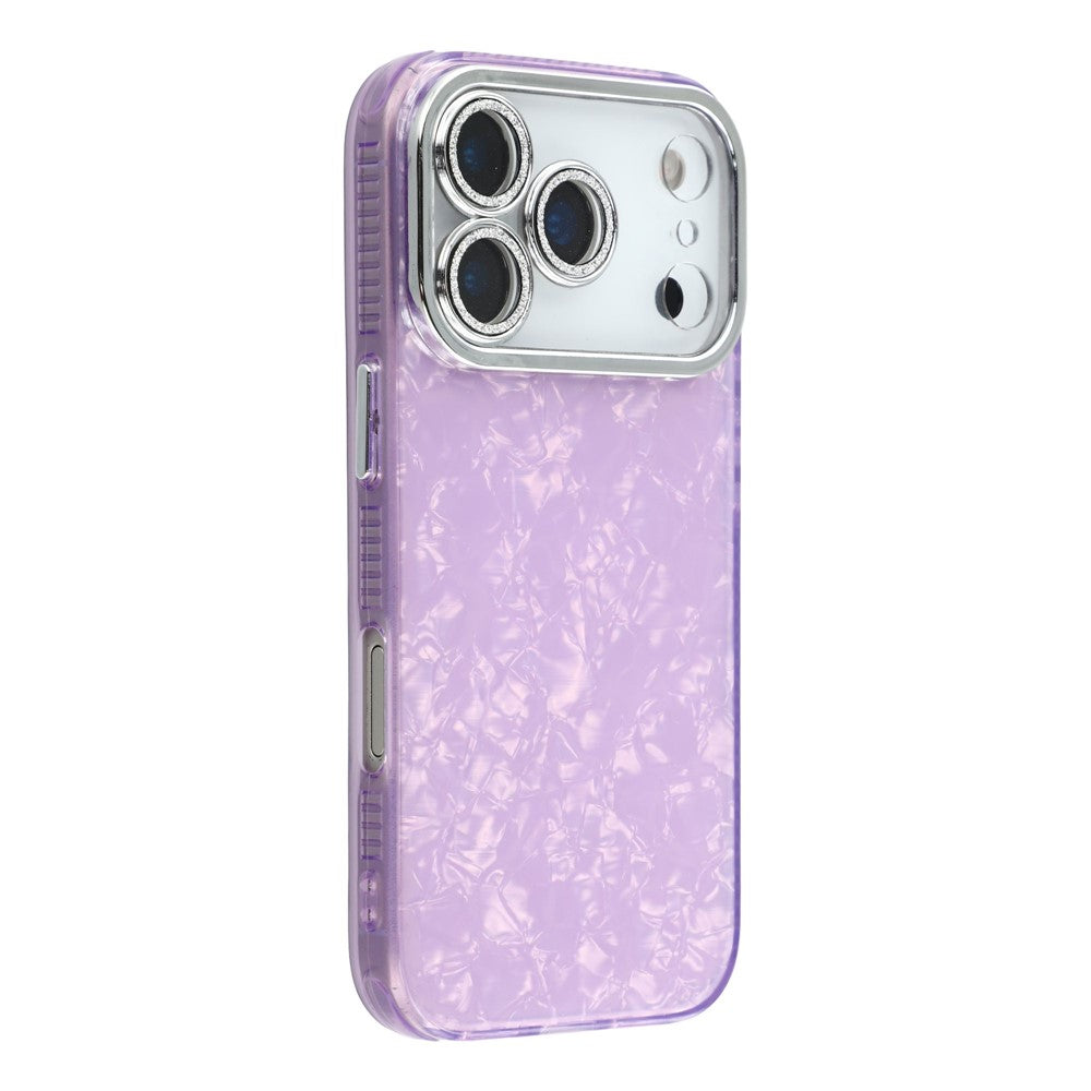 For iPhone 17 Pro Max Case IMD Design Shockproof Hybrid Phone Cover with Glass Lens Film - Shell Pattern / Purple