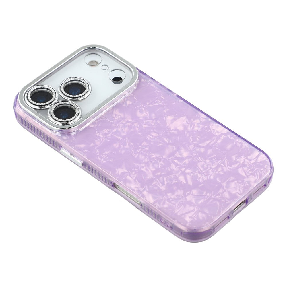 For iPhone 17 Pro Max Case IMD Design Shockproof Hybrid Phone Cover with Glass Lens Film - Shell Pattern / Purple