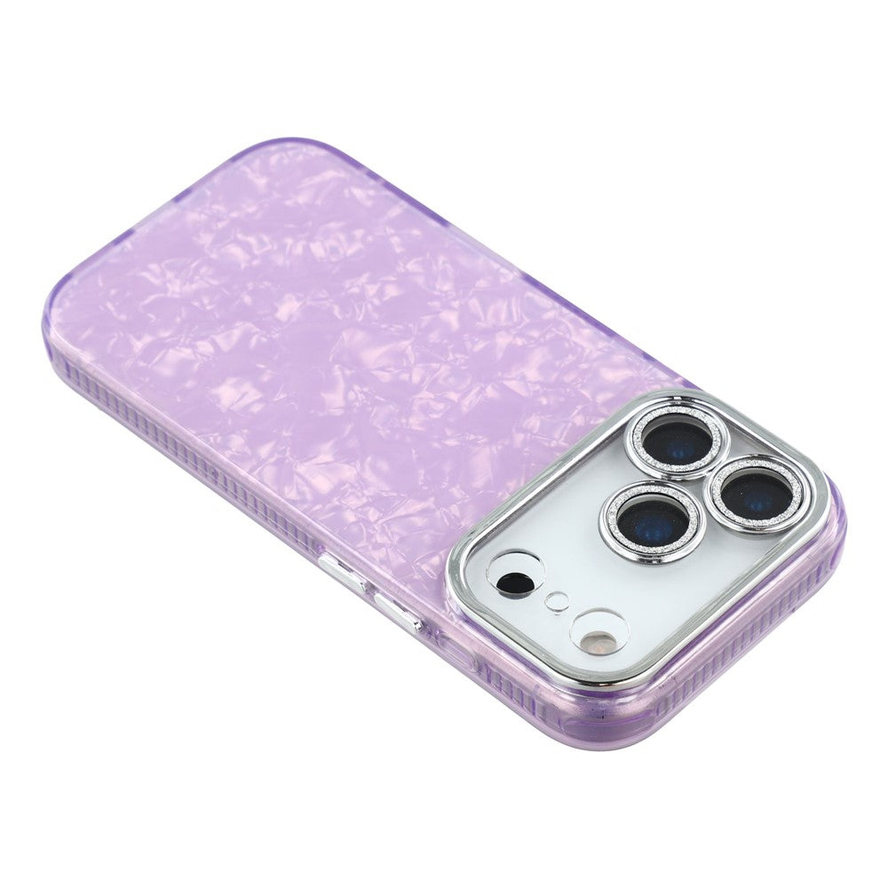 For iPhone 17 Pro Max Case IMD Design Shockproof Hybrid Phone Cover with Glass Lens Film - Shell Pattern / Purple
