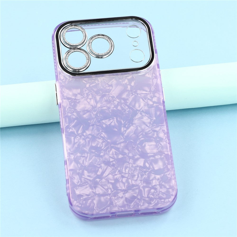 For iPhone 17 Pro Max Case IMD Design Shockproof Hybrid Phone Cover with Glass Lens Film - Shell Pattern / Purple
